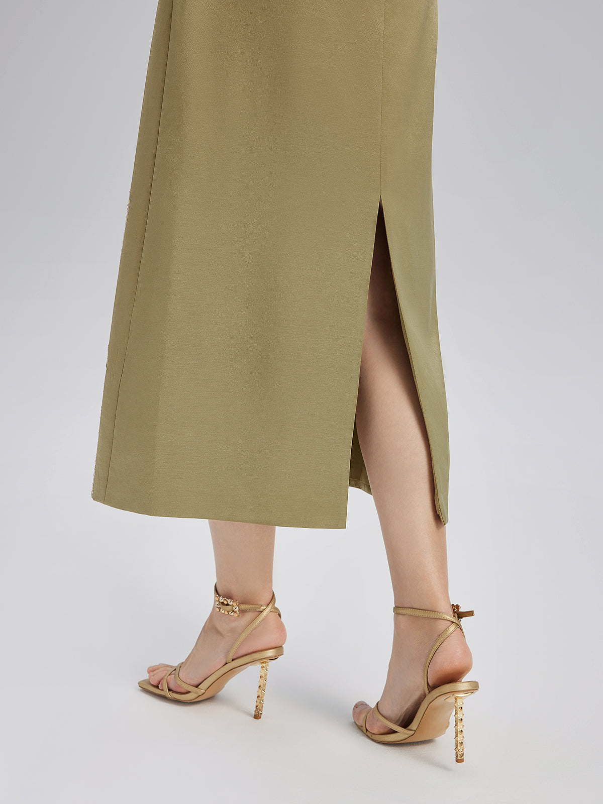 Lustrous Embroidered Floral A-Line Skirt