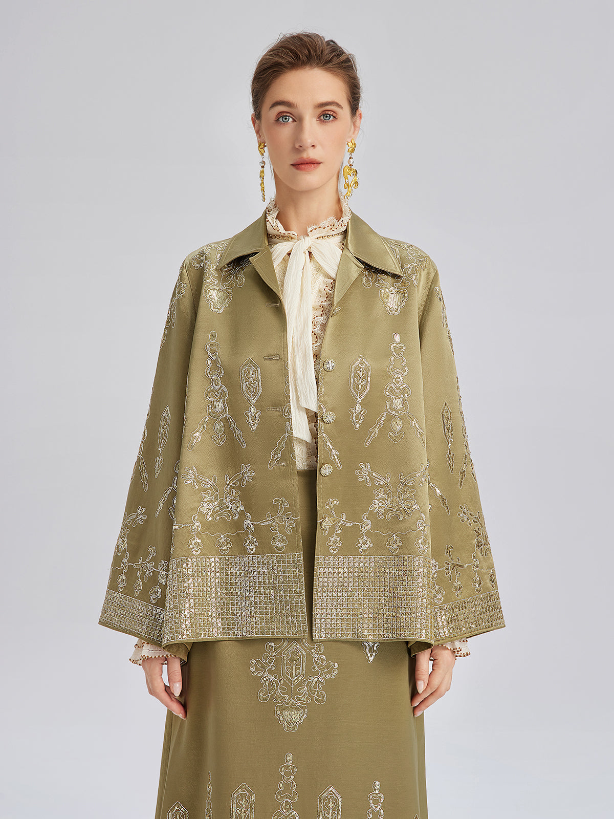 Lustrous Embroidered Floral Jacket
