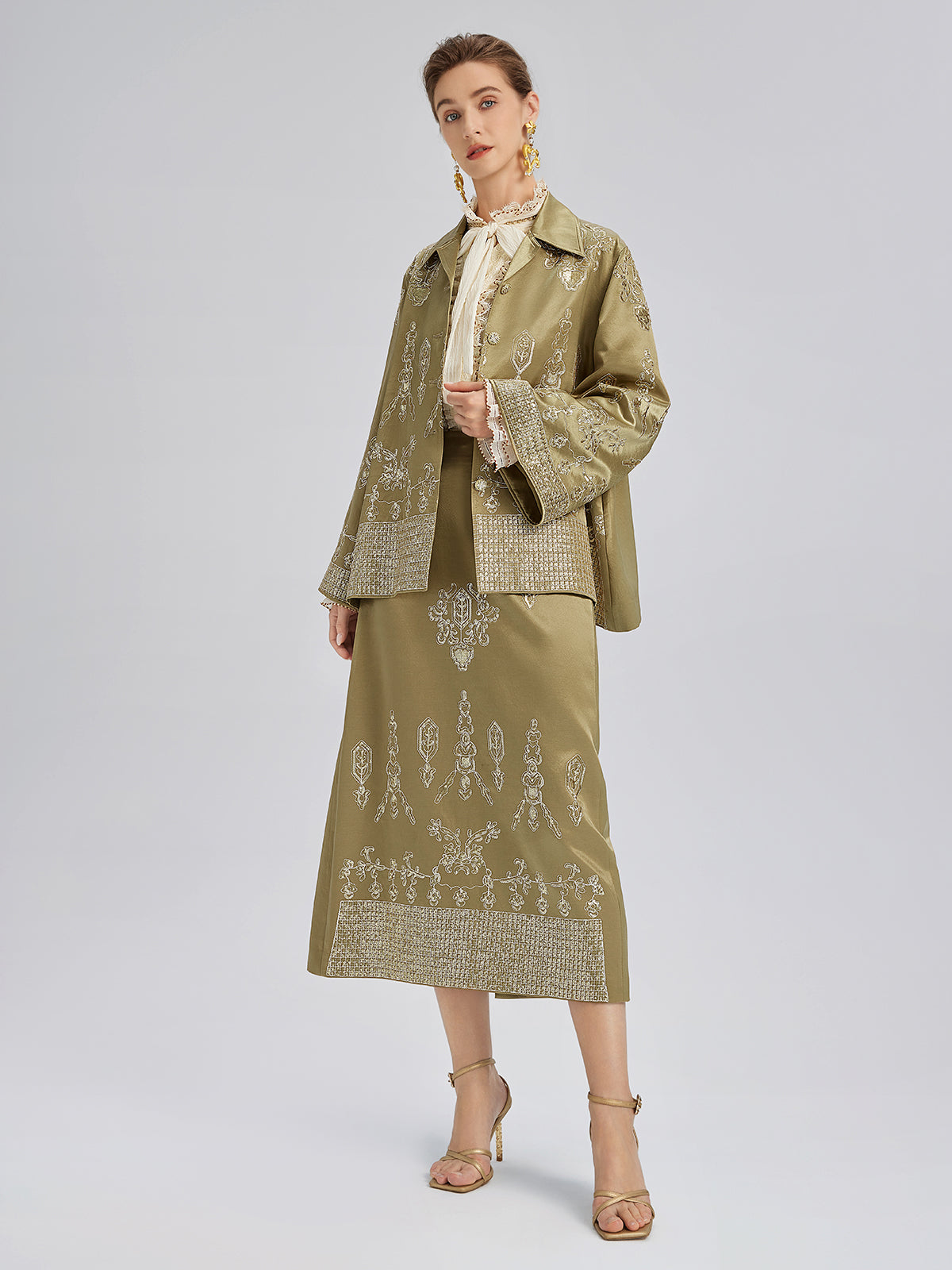 Lustrous Embroidered Floral Jacket