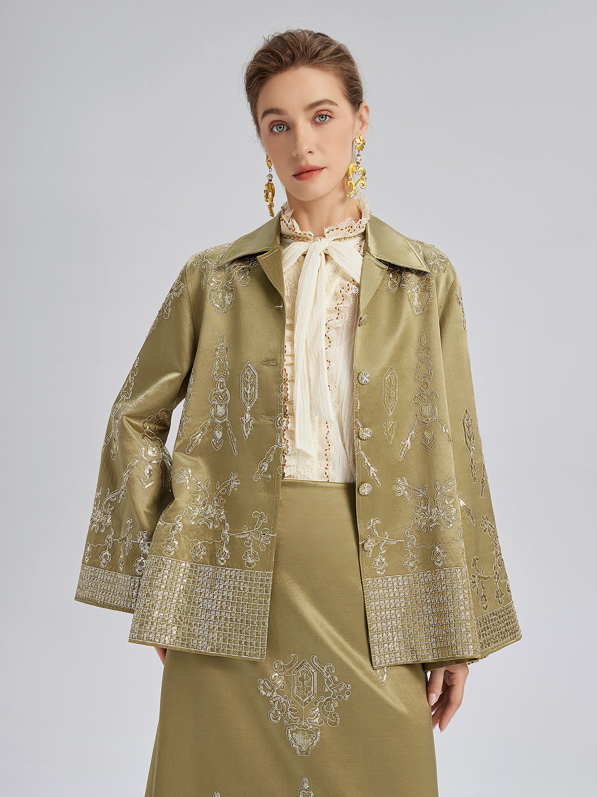 Lustrous Embroidered Floral Jacket