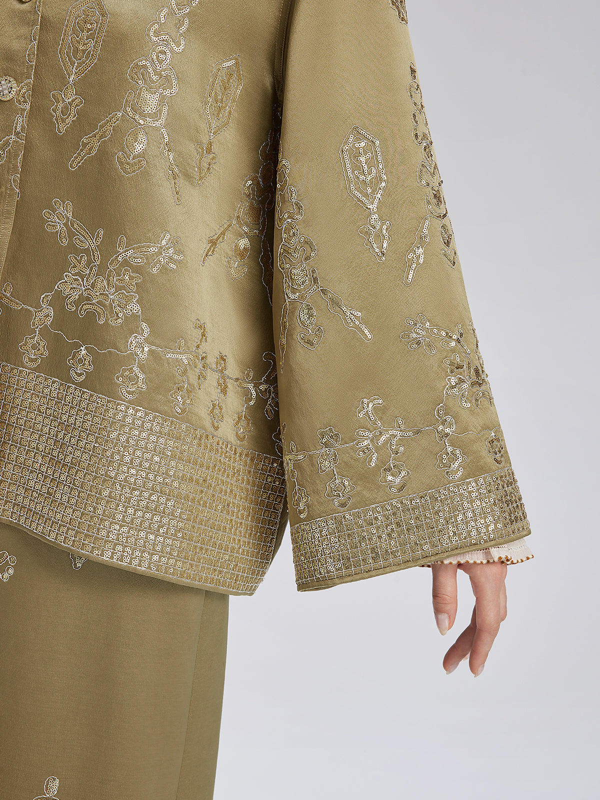 Lustrous Embroidered Floral Jacket