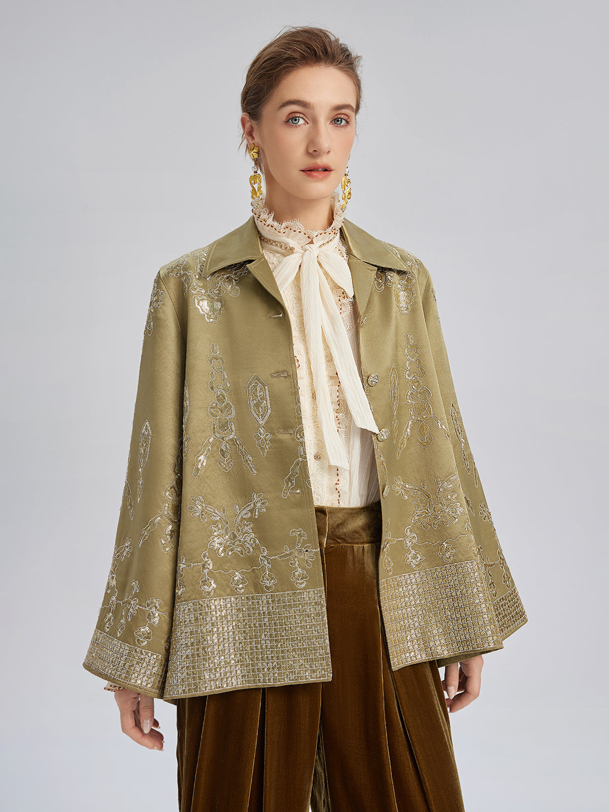 Lustrous Embroidered Floral Jacket