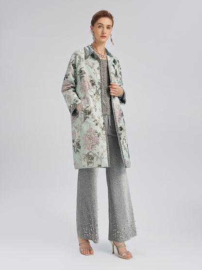 Chenille Ribbed Beaded Straight-Leg Pants