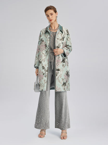 Hand-Beaded Sequined Floral Jacquard Jacket