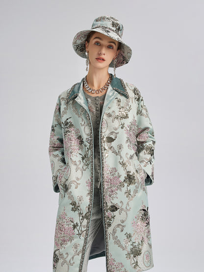 Hand-Beaded Sequined Floral Jacquard Jacket