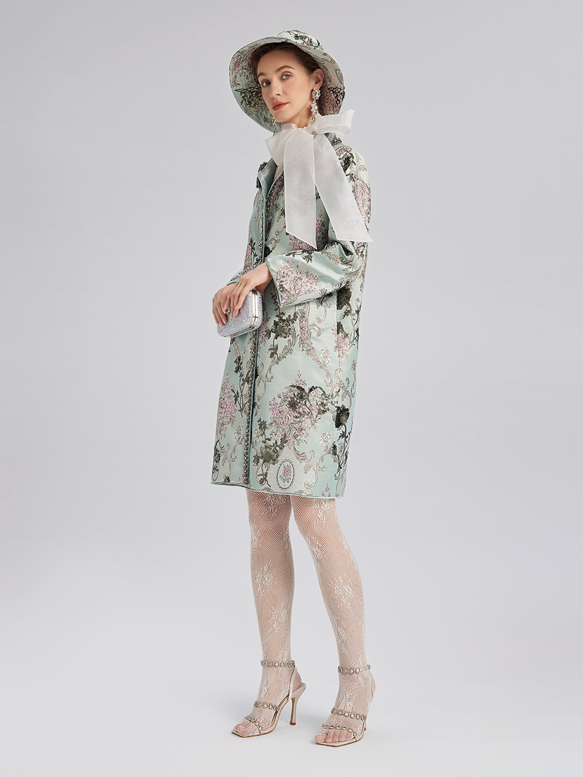 Hand-Beaded Sequined Floral Jacquard Jacket
