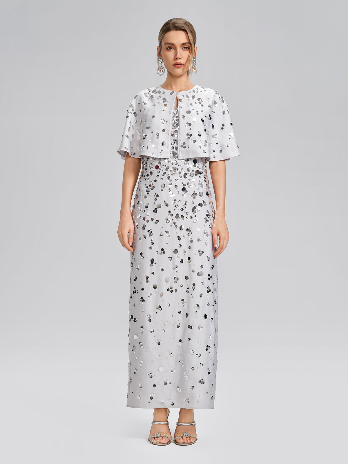 Gradient Sequin Dress & Shawl Set