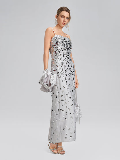 Gradient Sequin Dress & Shawl Set