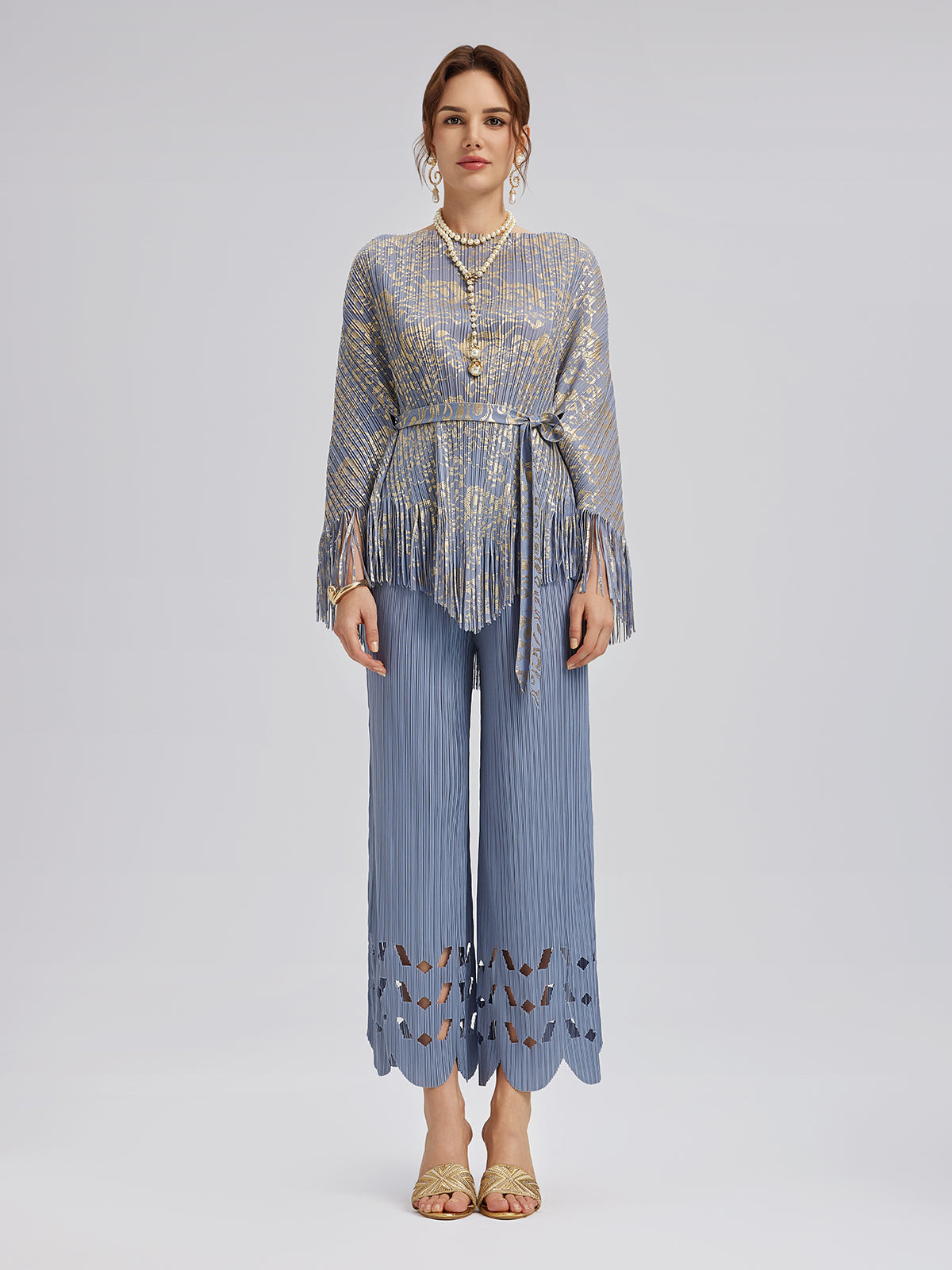 Pleated Fringe & Cutout Two-Piece Set