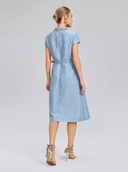 Hand-Beaded Crystal Jacquard A-Line Dress (Belt Included)
