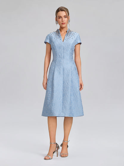 Hand-Beaded Crystal Jacquard A-Line Dress (Belt Included)