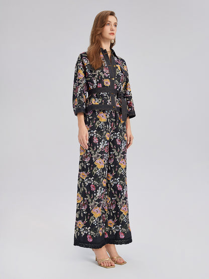 Sequin-Embroidered Denim Raw-Edge Pants