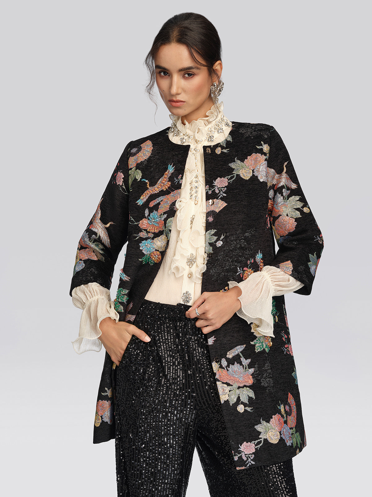 Jacquard Animal Print Beaded Jacket