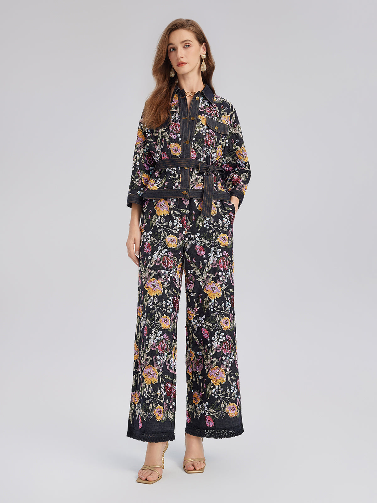 Sequin-Embroidered Floral Denim Jacket