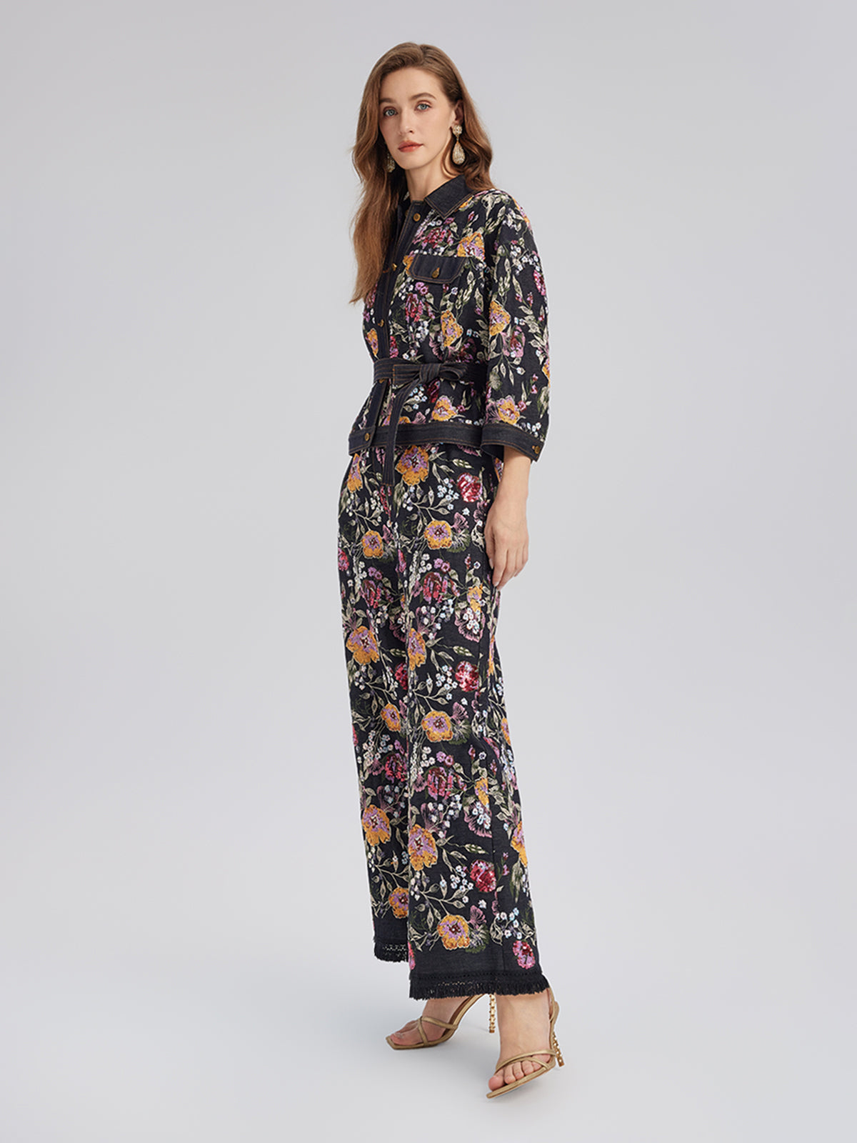 Sequin-Embroidered Floral Denim Jacket