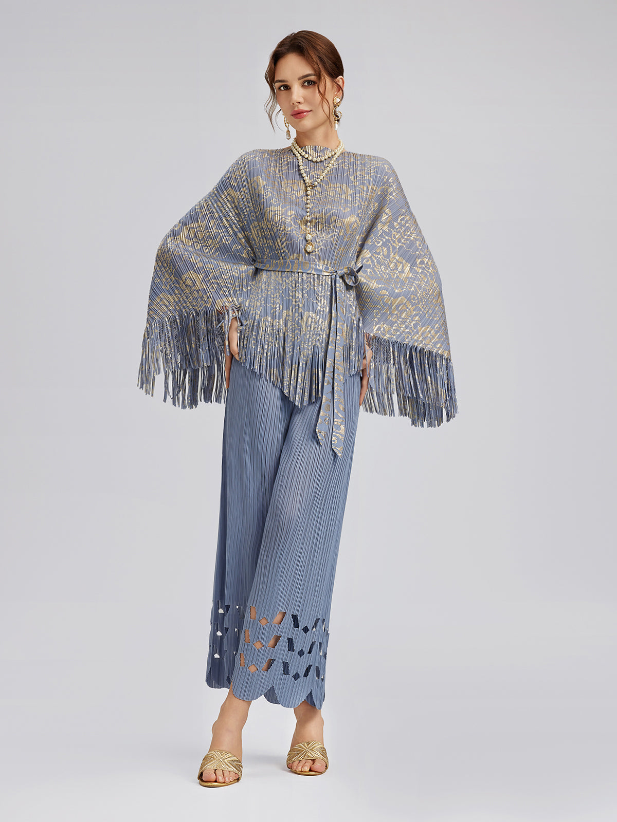 Pleated Fringe & Cutout Two-Piece Set