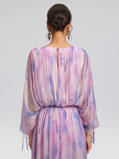 Silk Batwing Sleeve Waist-Defined Top & Skirt Set