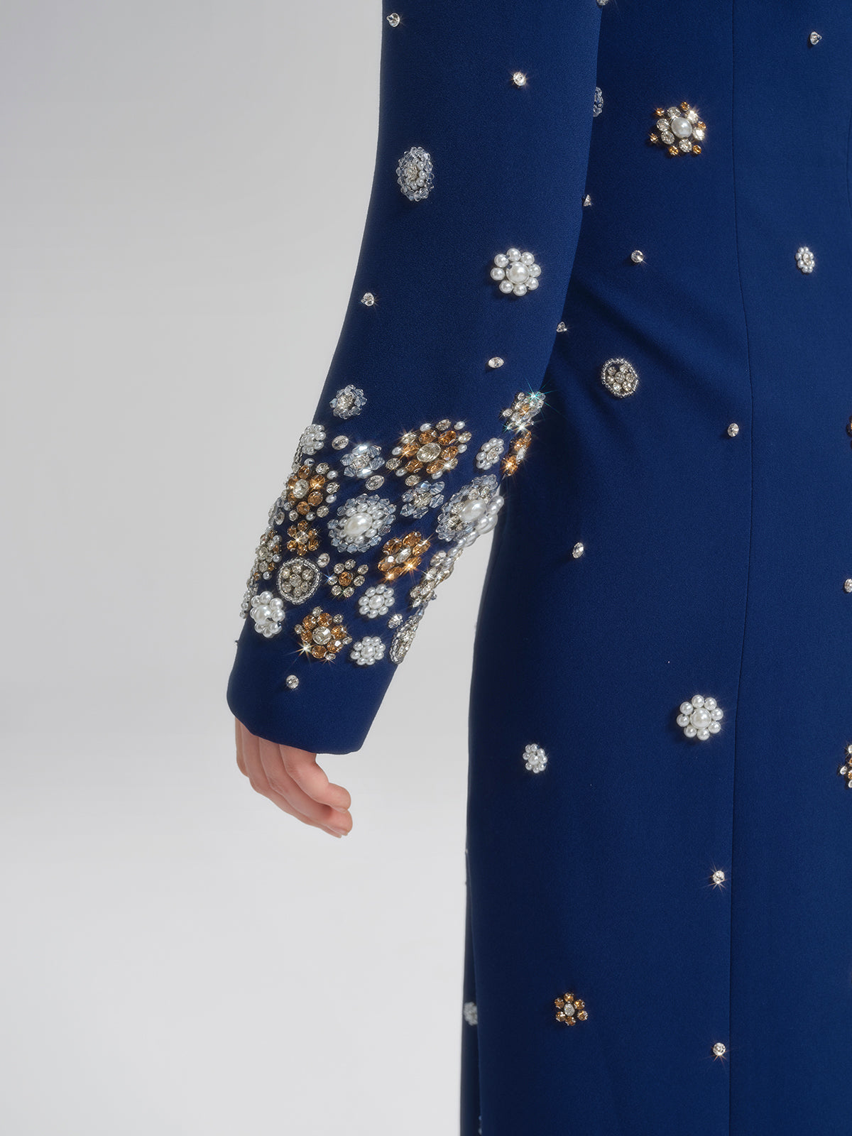 Hand-Beaded Long-Sleeve Navy Dress