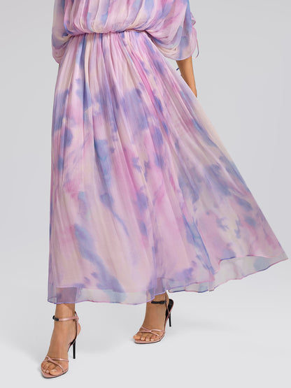 Silk Batwing Sleeve Waist-Defined Top & Skirt Set