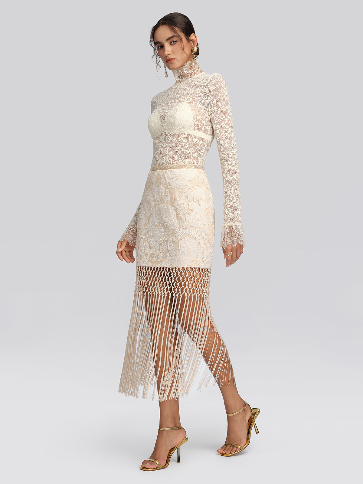 Guipure Lace Paisley Fringe Skirt