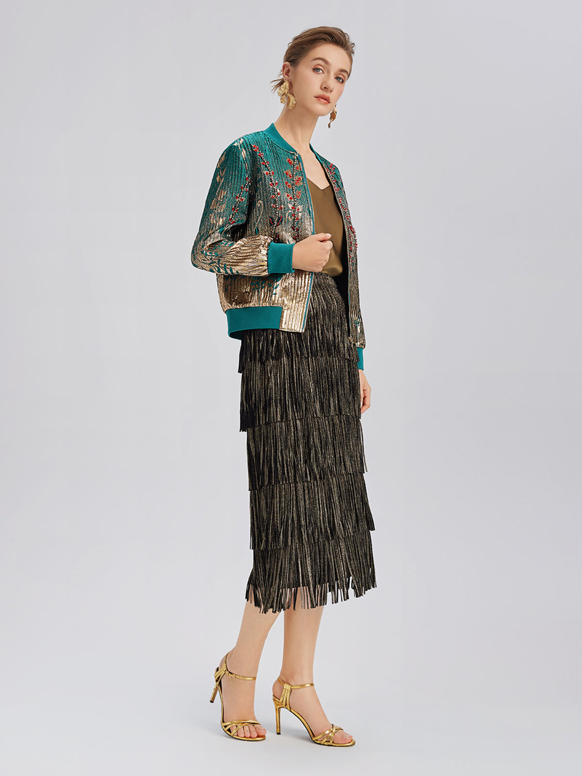 Hand-Sewn Beaded Gradient Baseball Jacket
