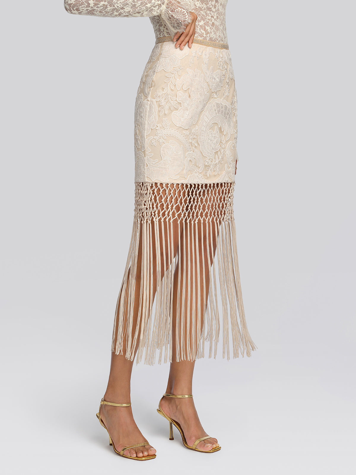 Guipure Lace Paisley Fringe Skirt