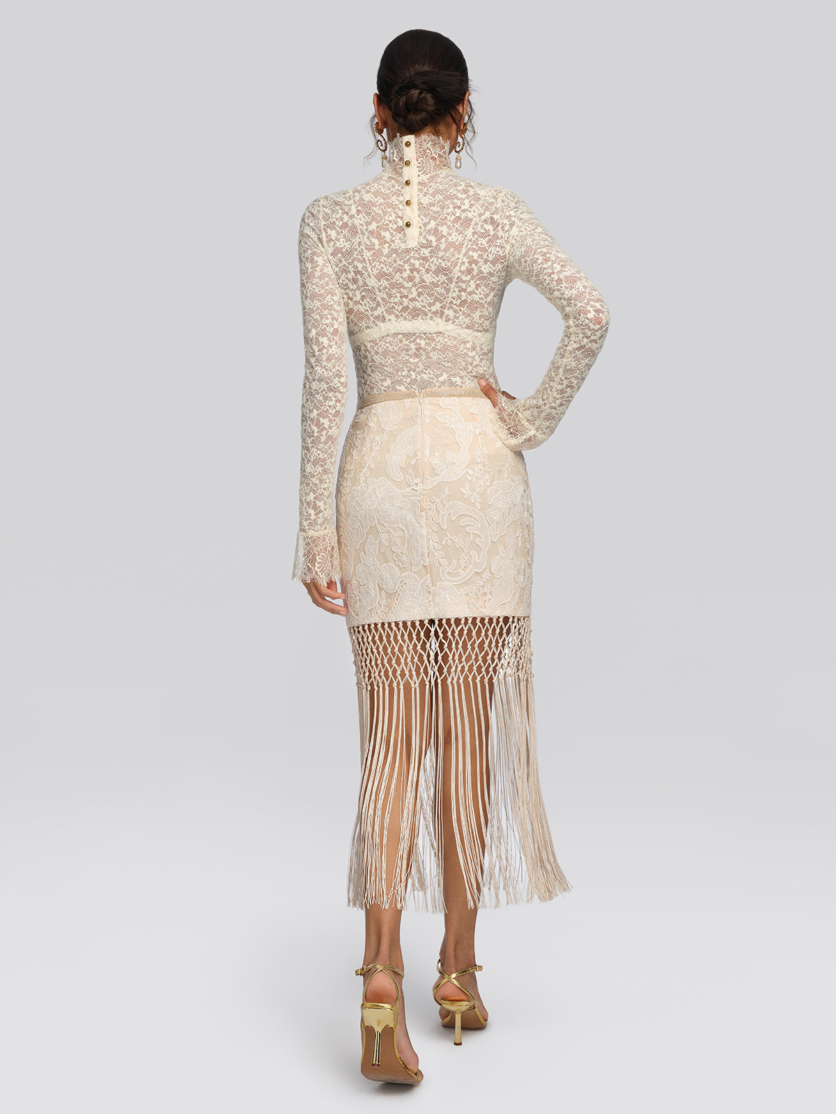 Guipure Lace Paisley Fringe Skirt