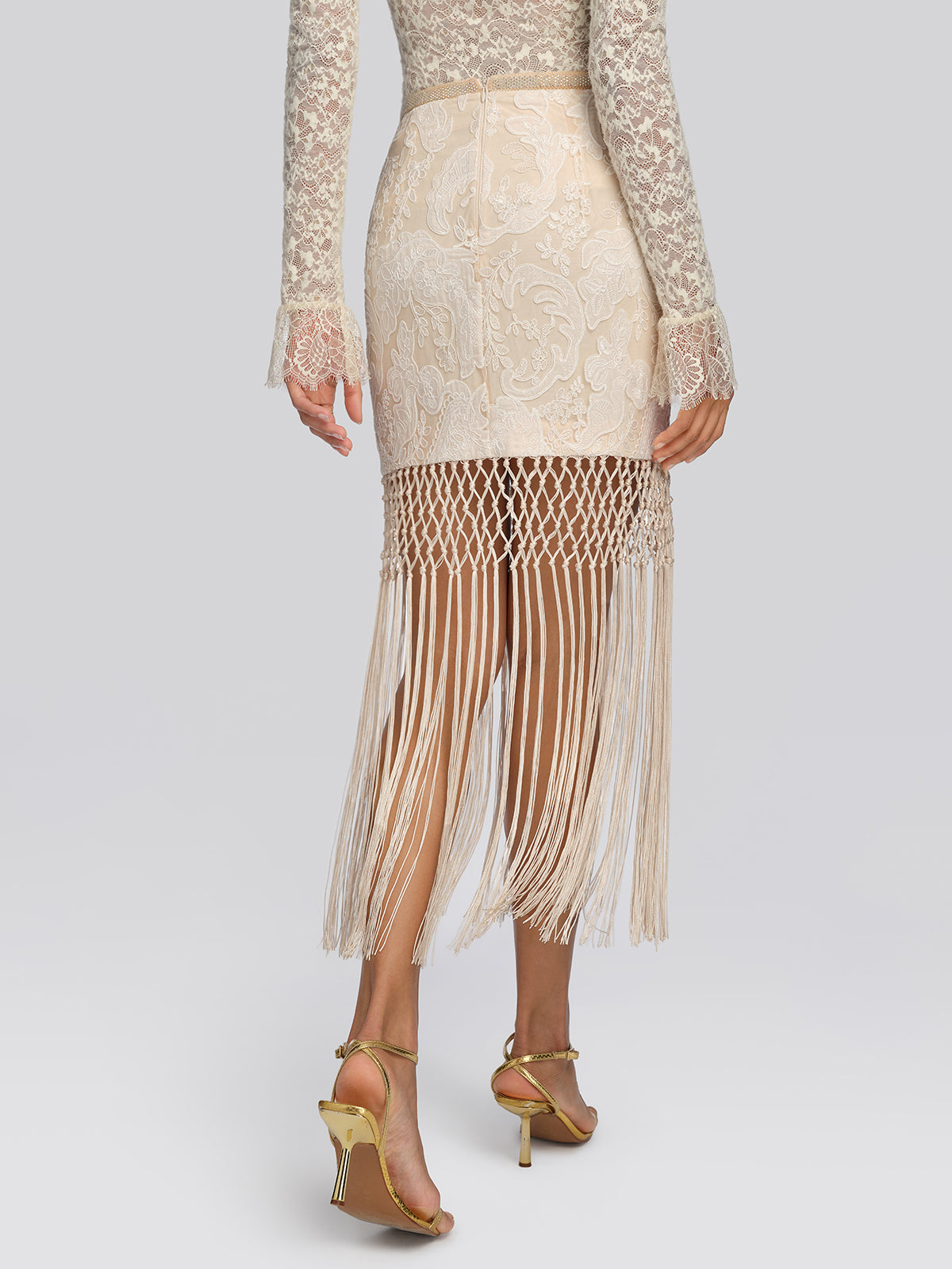 Guipure Lace Paisley Fringe Skirt