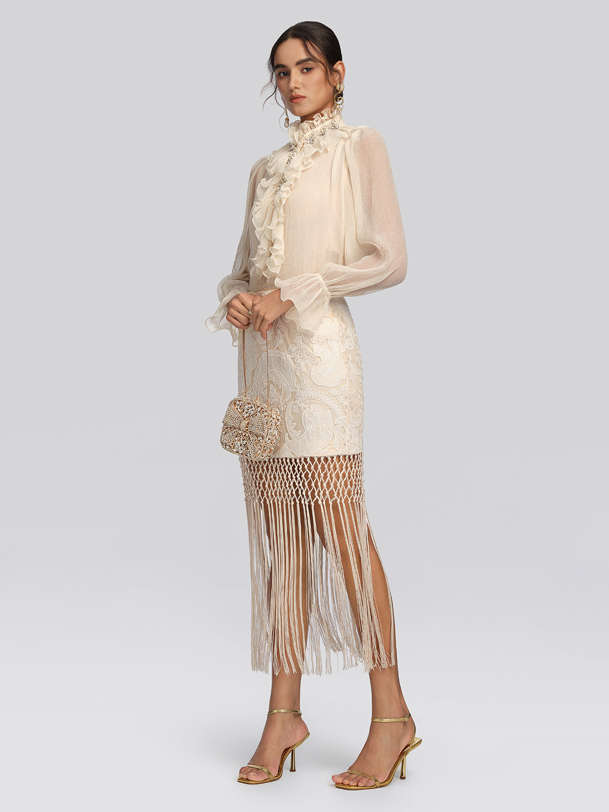 Guipure Lace Paisley Fringe Skirt
