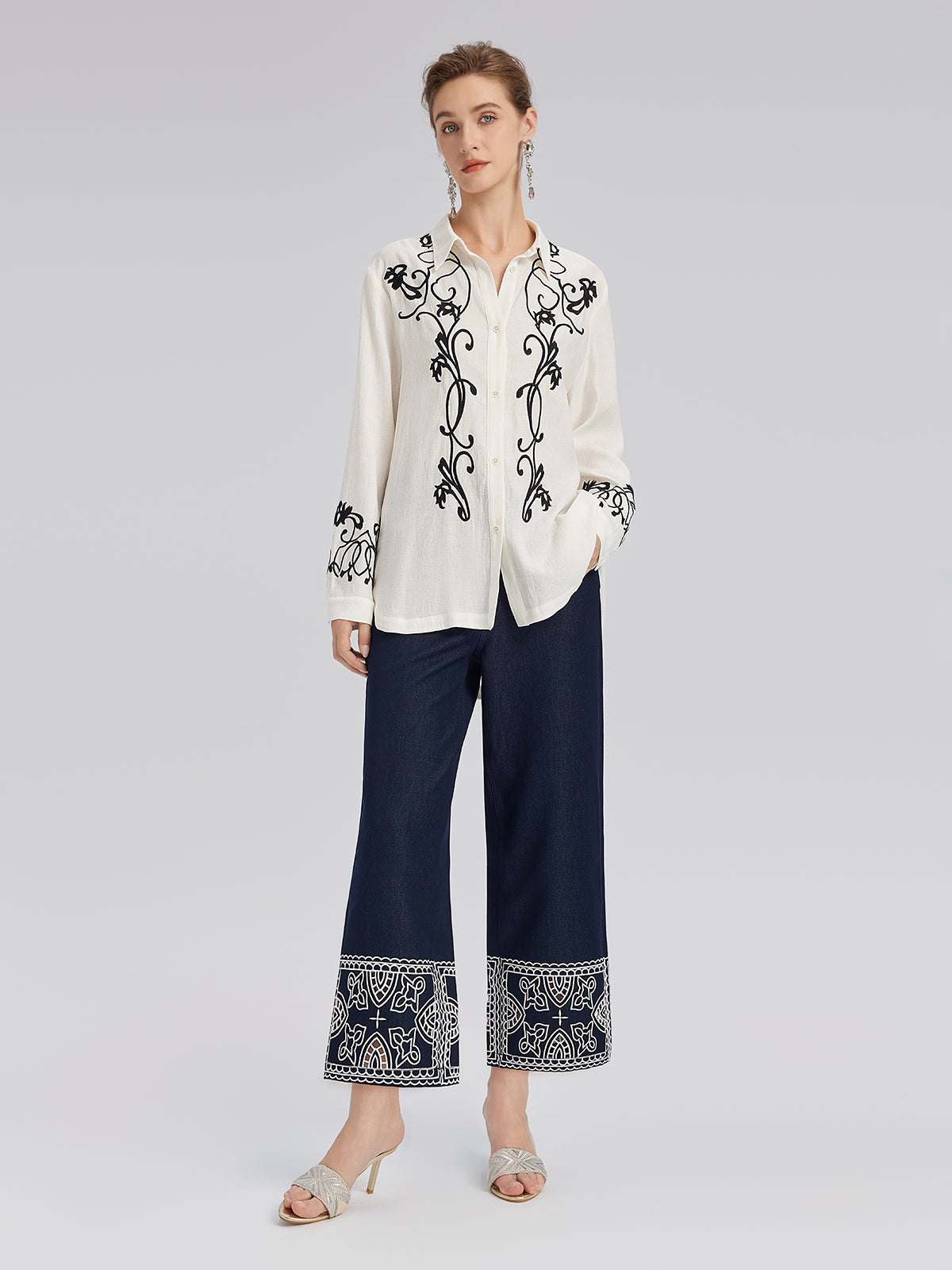 Linen Embroidered Relaxed Shirt