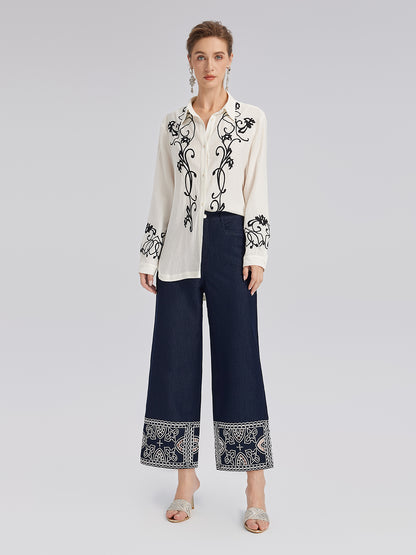 Linen Embroidered Relaxed Shirt