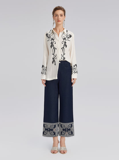 Linen Embroidered Relaxed Shirt