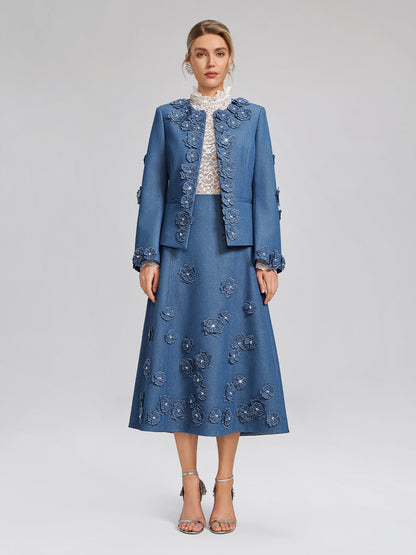 3D Floral Hand-Beaded Pearl Rhinestone Jacket