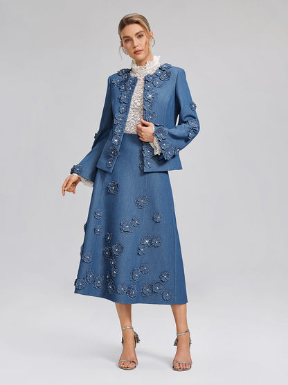 3D Floral Hand-Beaded Pearl Rhinestone Jacket