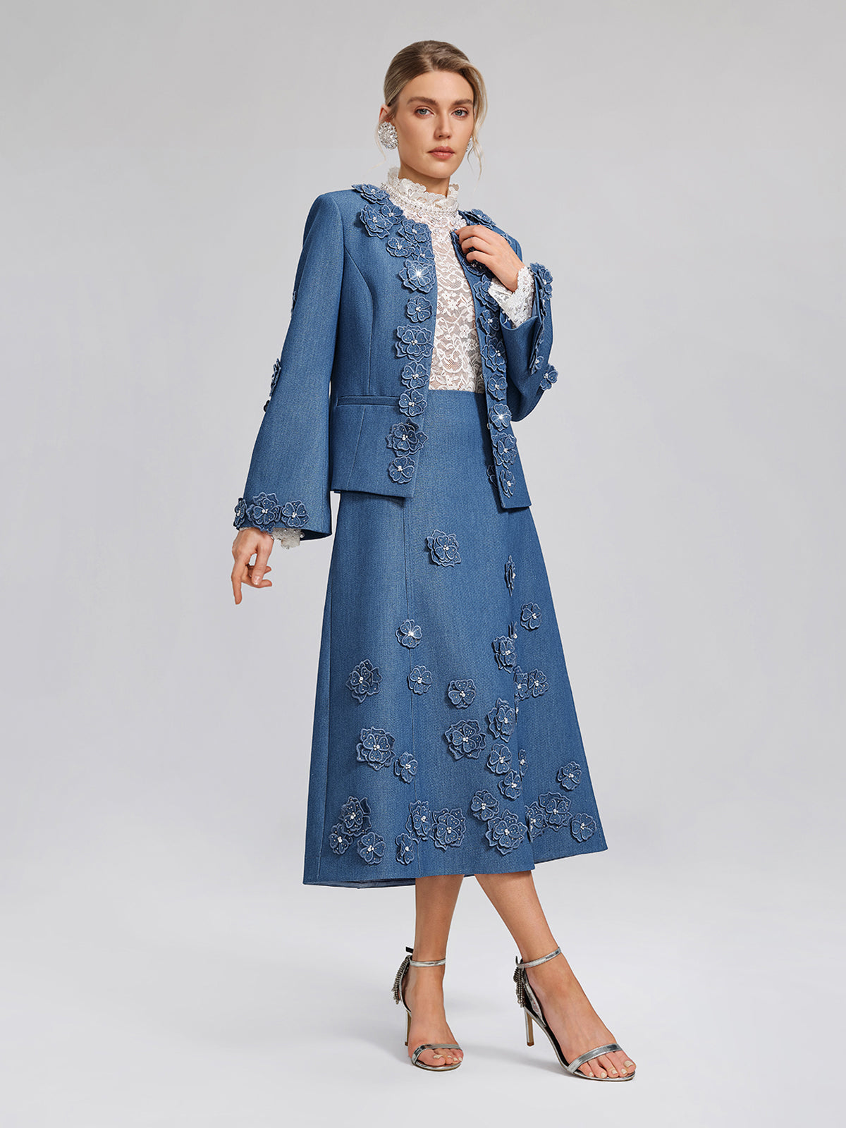 3D Floral Hand-Beaded Pearl Rhinestone Jacket