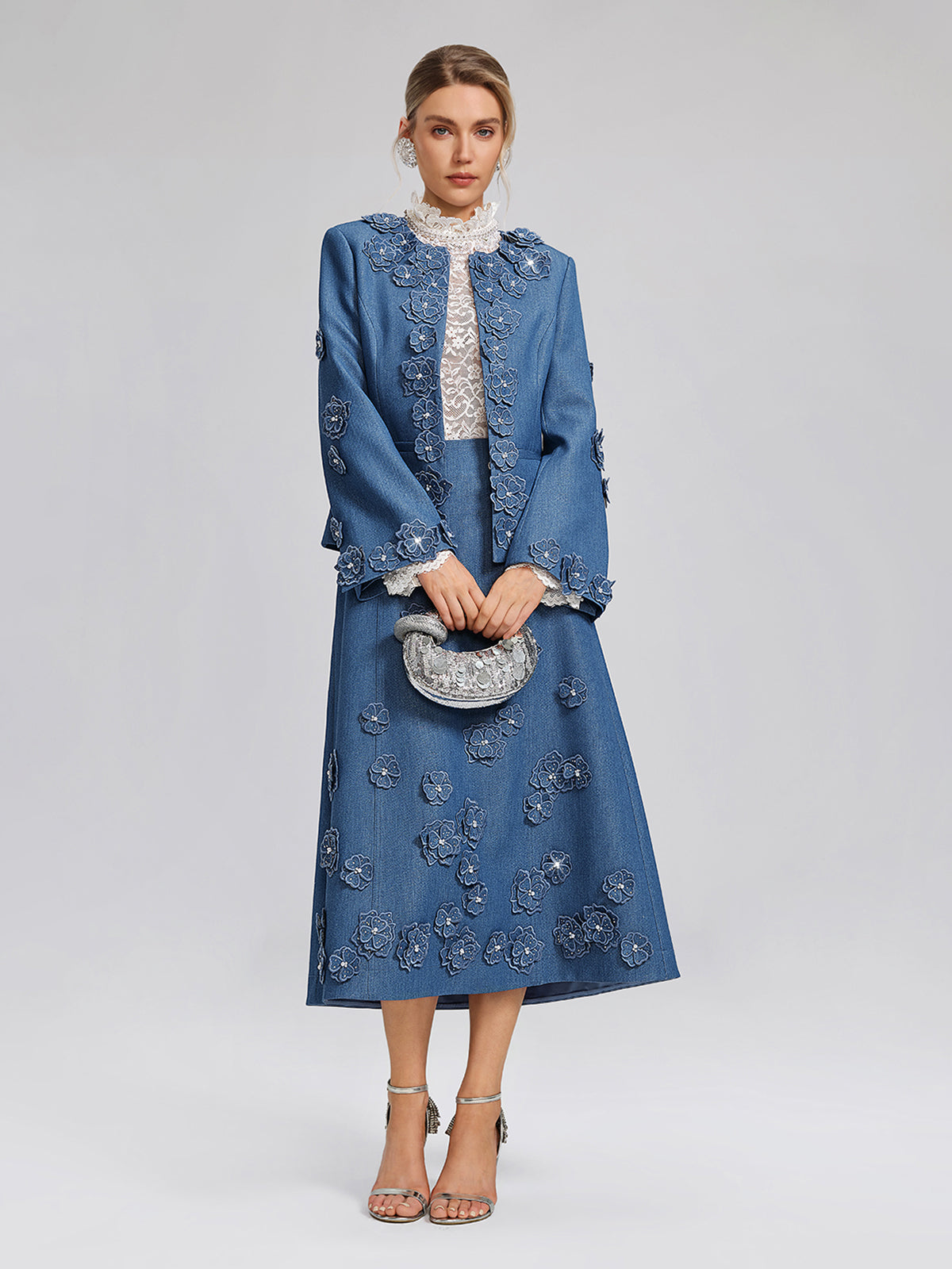 3D Floral Hand-Beaded Pearl Rhinestone Jacket
