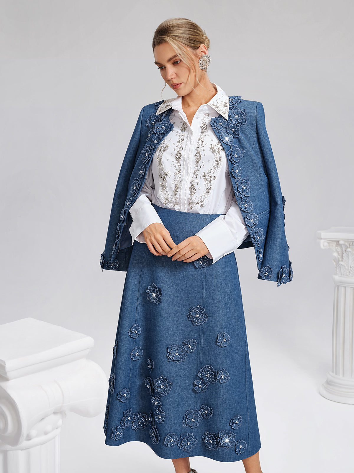Hand Beaded Embellished White Shirt