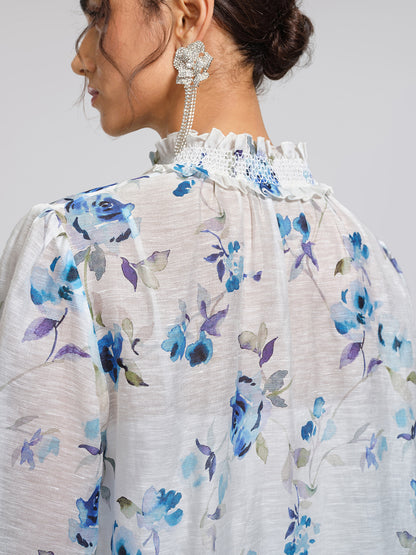 Floral Print Ruffled Lace Blouse(Camisole Included)