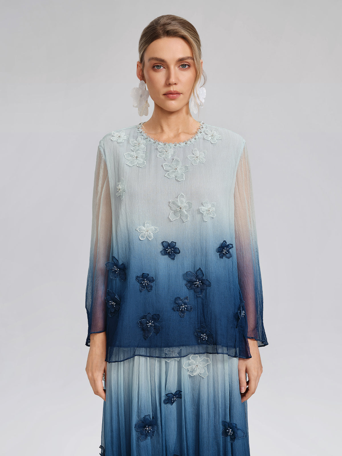 Eco Gradient-Dyed Floral-Embellished Blouse