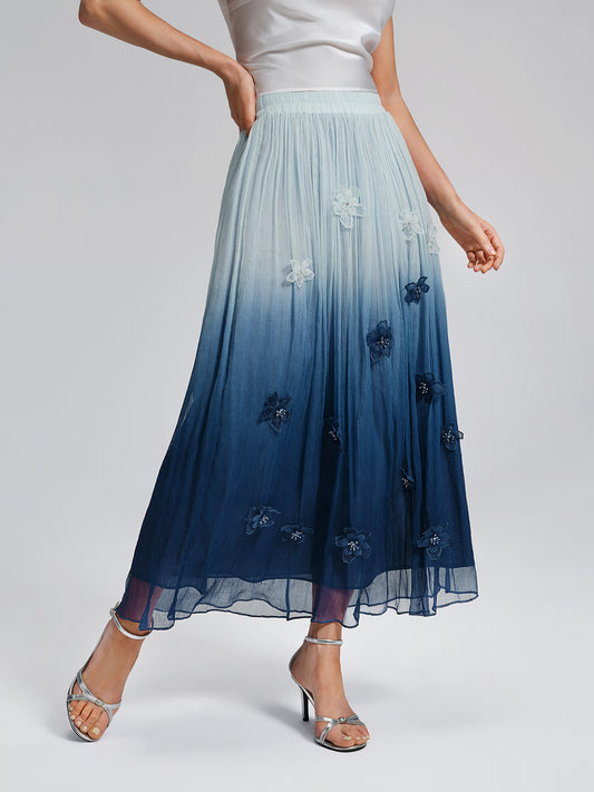 Eco Gradient-Dyed Floral-Embellished Skirt