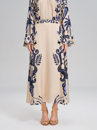 Stretch Silk Printed Substantial Skirt