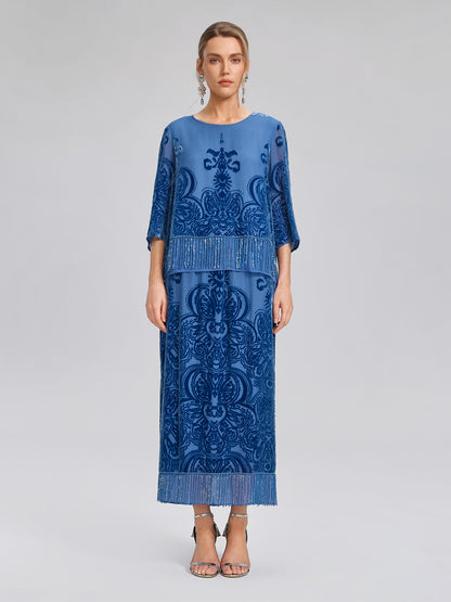 Silk Velvet Burnout Fringe Beaded Top