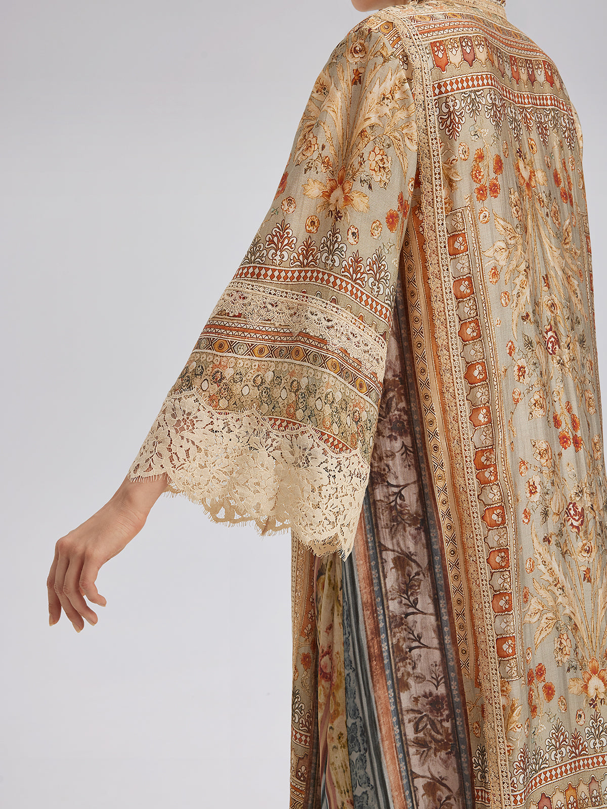 Artistic Botanical Print Lace-Trim Dress (Belt Included)