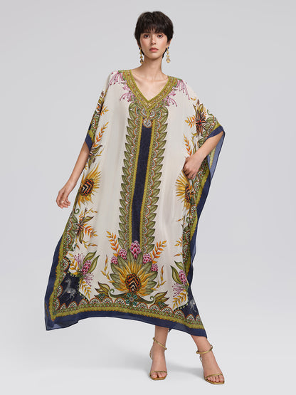 Silk Ethnic Totem Print Batwing Robe Dress