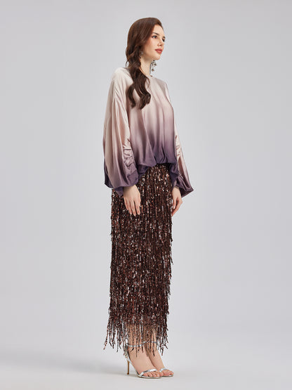 Quiet Luxury Gradient Elegant Pleated Top