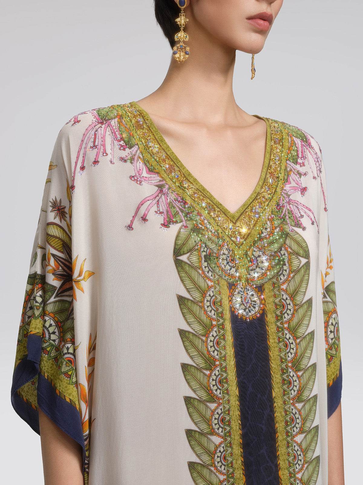 Silk Ethnic Totem Print Batwing Robe Dress