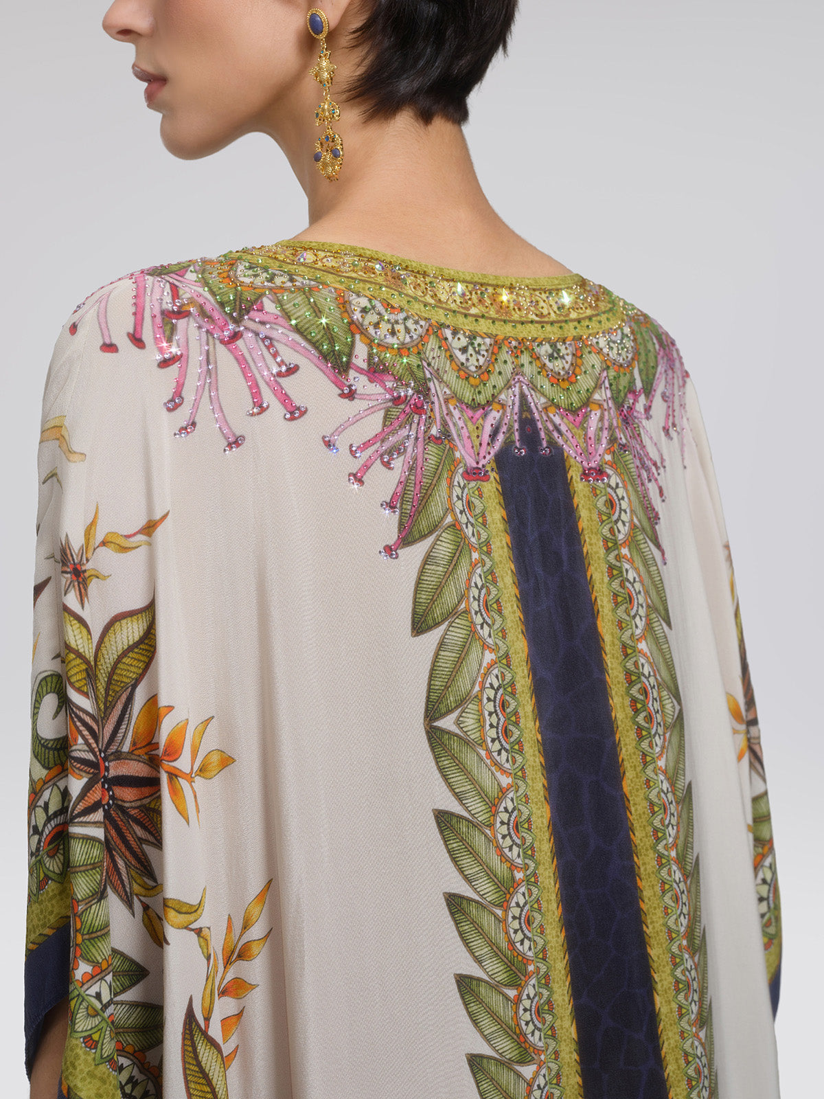 Silk Ethnic Totem Print Batwing Robe Dress