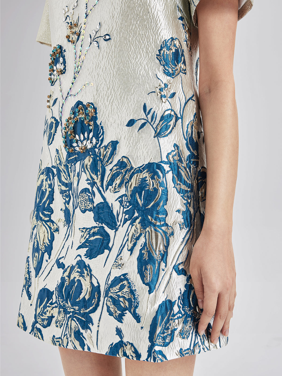 Blue Jacquard Short Sleeve Dress