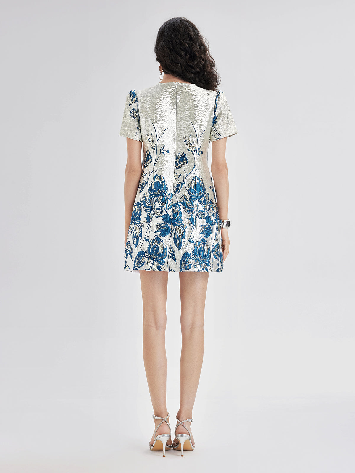 Blue Jacquard Short Sleeve Dress