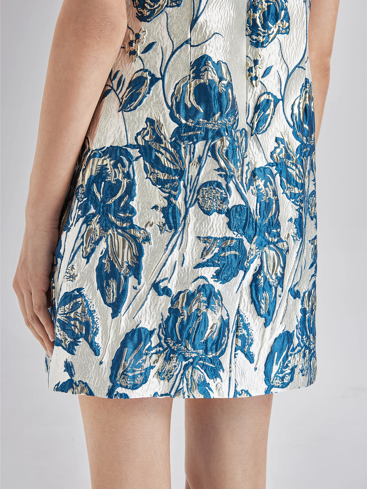 Blue Jacquard Short Sleeve Dress